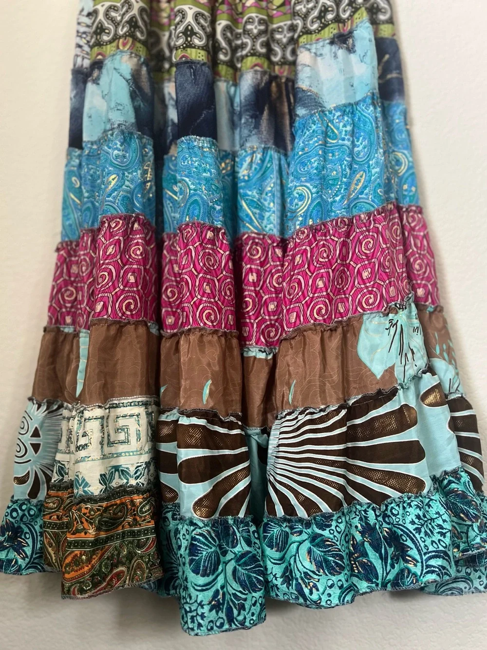 Boho Tiered Patchwork Maxi Skirt - Vibrant Multicolor